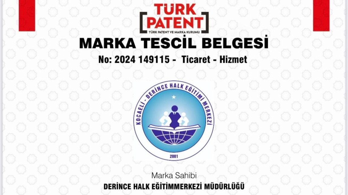 Derince Halk Eğitimi Merkezi Marka Tescil Belgemiz